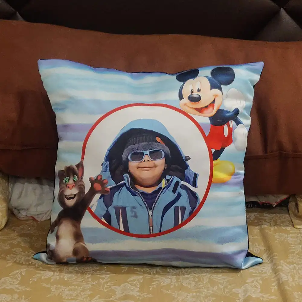 Personalized Square Cushion-Mickey Mouse and Tom Cat with Photo